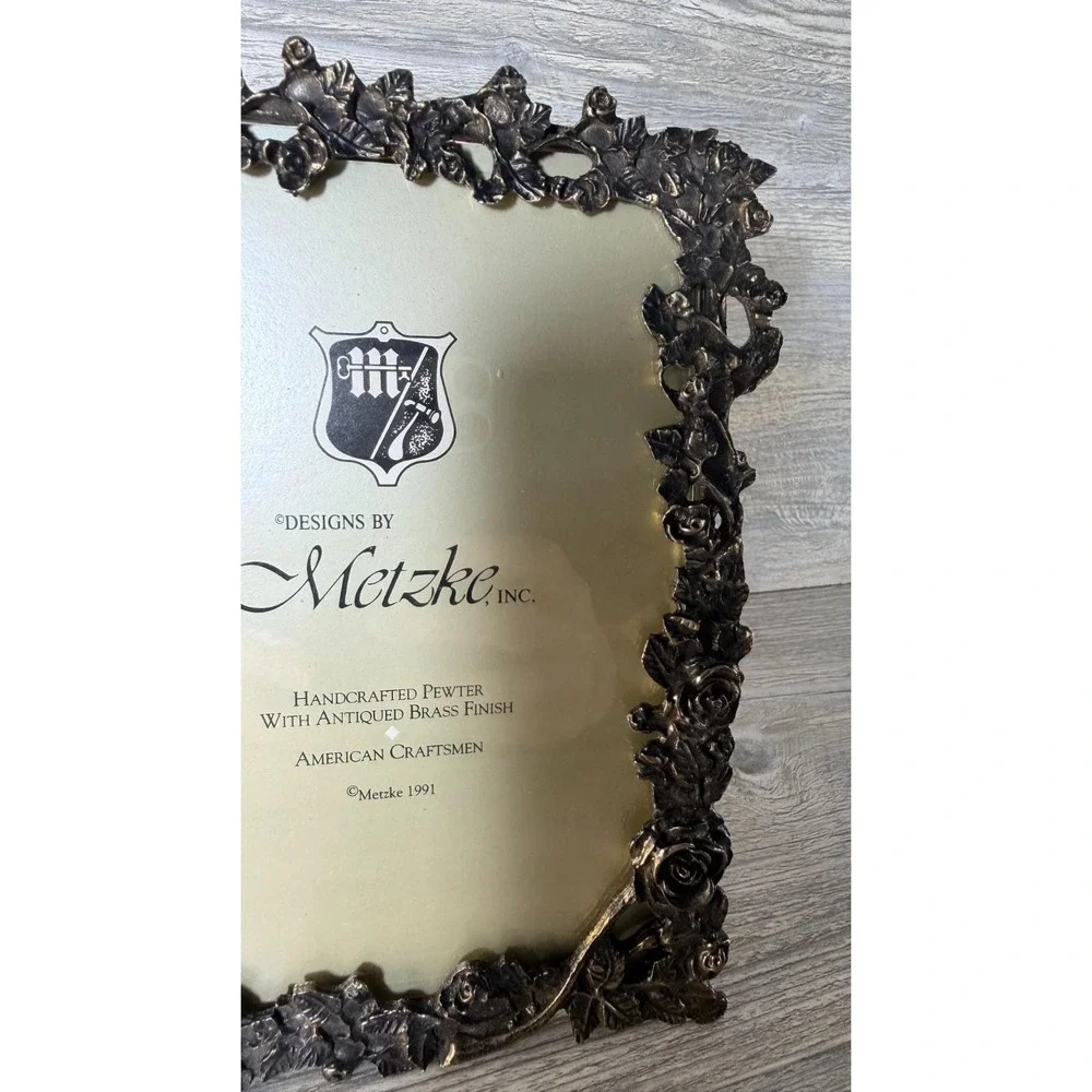 Metzke Vtg Photo Frame Antiqued Brass Finish Pewter 5